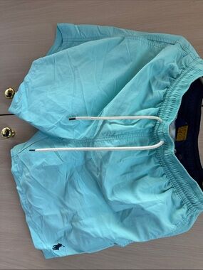 Ralph Lauren Aqua Swim Trunks with White Drawstring